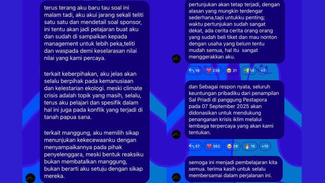 Sal Priadi Komentar soal Pestapora (instagram)